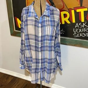 Lucky Brand Plaid Boyfriend Lightweight Button Down Shirt